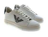 Emporio Armani Emporio Armani Men's White Black Eagle Logo Low-Top Sneakers-