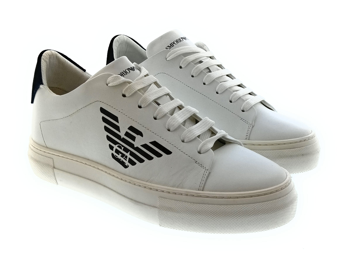 Emporio Armani Emporio Armani Men's White Black Eagle Logo Low-Top Sneakers-
