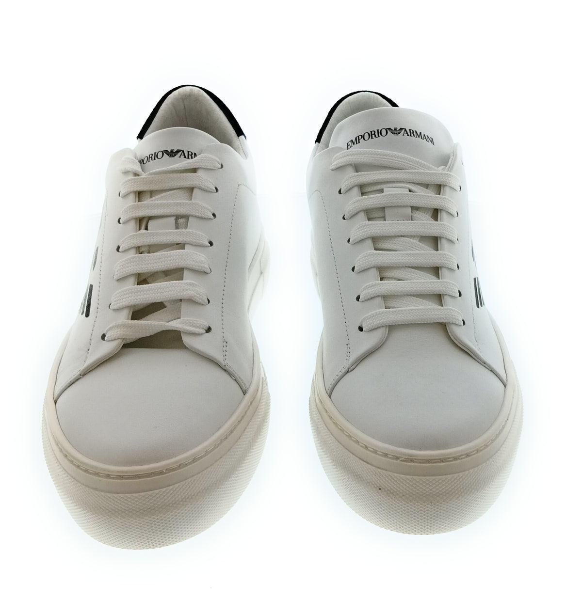 Emporio Armani Emporio Armani Men's White Black Eagle Logo Low-Top Sneakers-