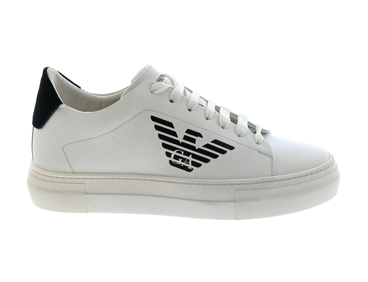 Emporio Armani Emporio Armani Men's White Black Eagle Logo Low-Top Sneakers-