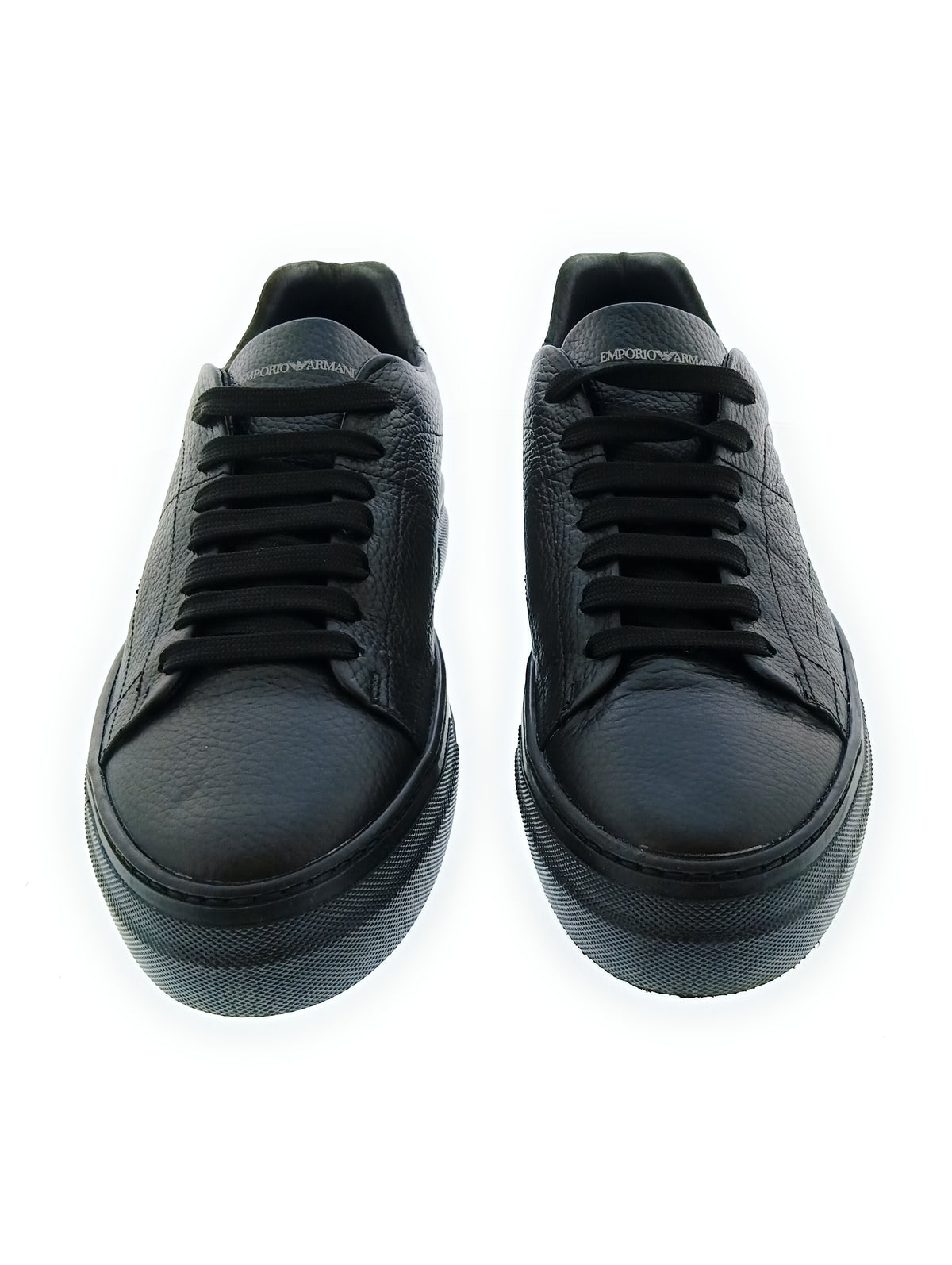 Emporio Armani Emporio Armani Men's Black Silver Leather Low-Top Sneakers-8.5