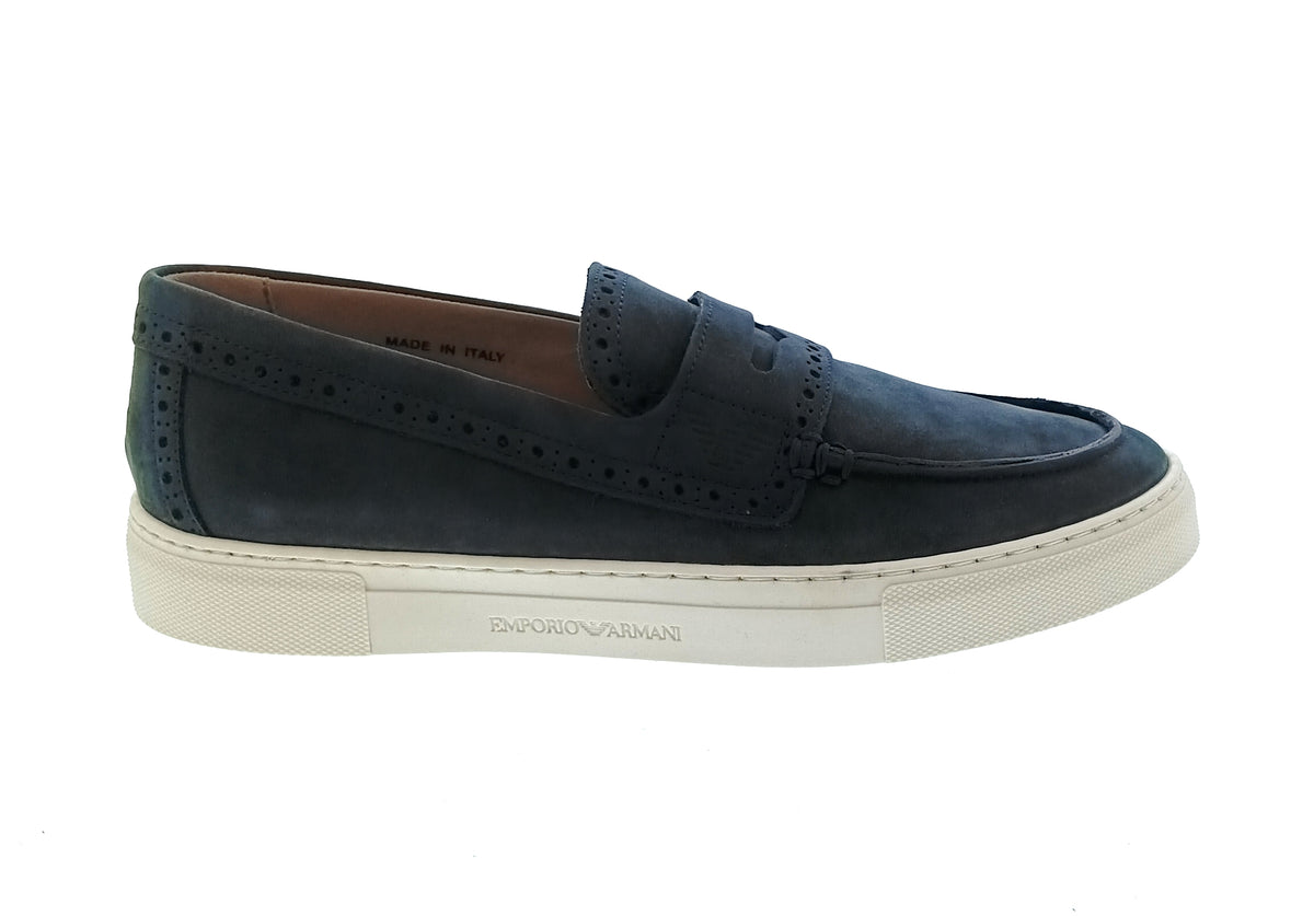 Emporio Armani Emporio Armani Men's Navy Leather Penny Loafer Sneakers-6
