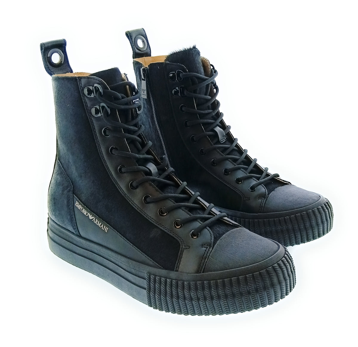 Emporio Armani Emporio Armani Men's Black Matte Blue High-Top Lace-Up Sneakers-10