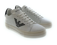 Emporio Armani Emporio Armani Men's White Black Eagle Logo Low-Top Sneakers-