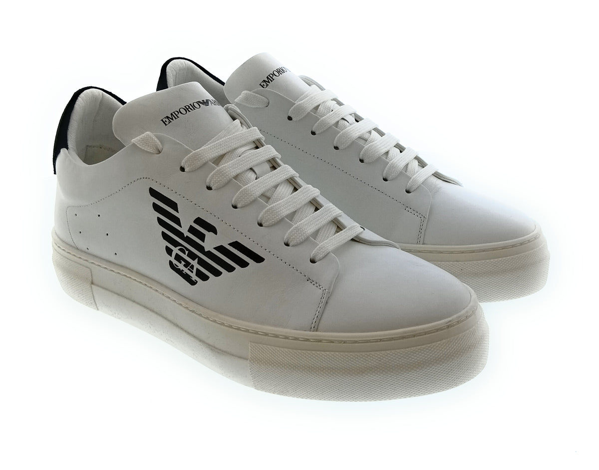 Emporio Armani Emporio Armani Men's White Black Eagle Logo Low-Top Sneakers-