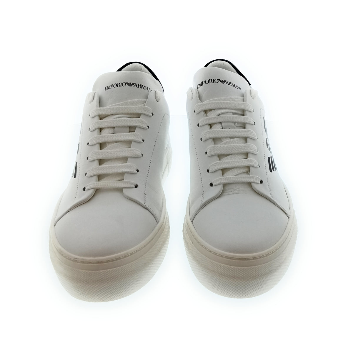 Emporio Armani Emporio Armani Men's White Black Eagle Logo Low-Top Sneakers-