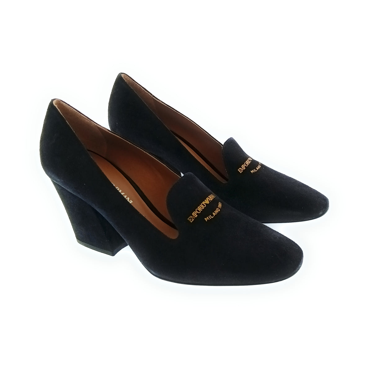 Emporio Armani Emporio Armani Women's Black Suede Block-Heel Pumps-6.5