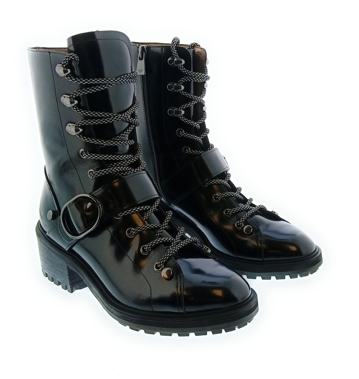 Emporio Armani Emporio Armani Women's Black Patent Combat Boots-7.5