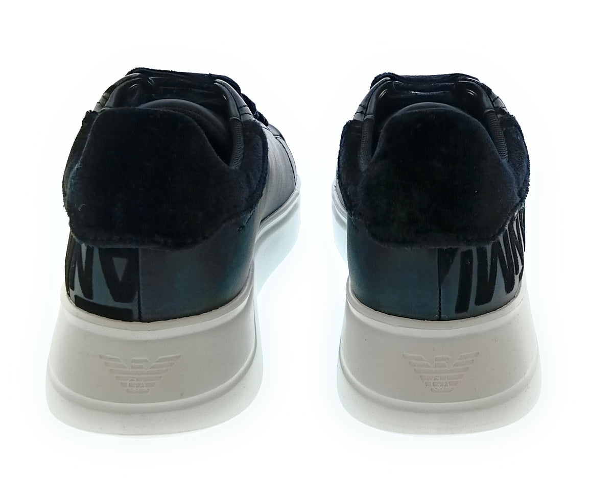 Emporio Armani Emporio Armani Women's Black Allover-Logo Low-Top Sneakers-6.5