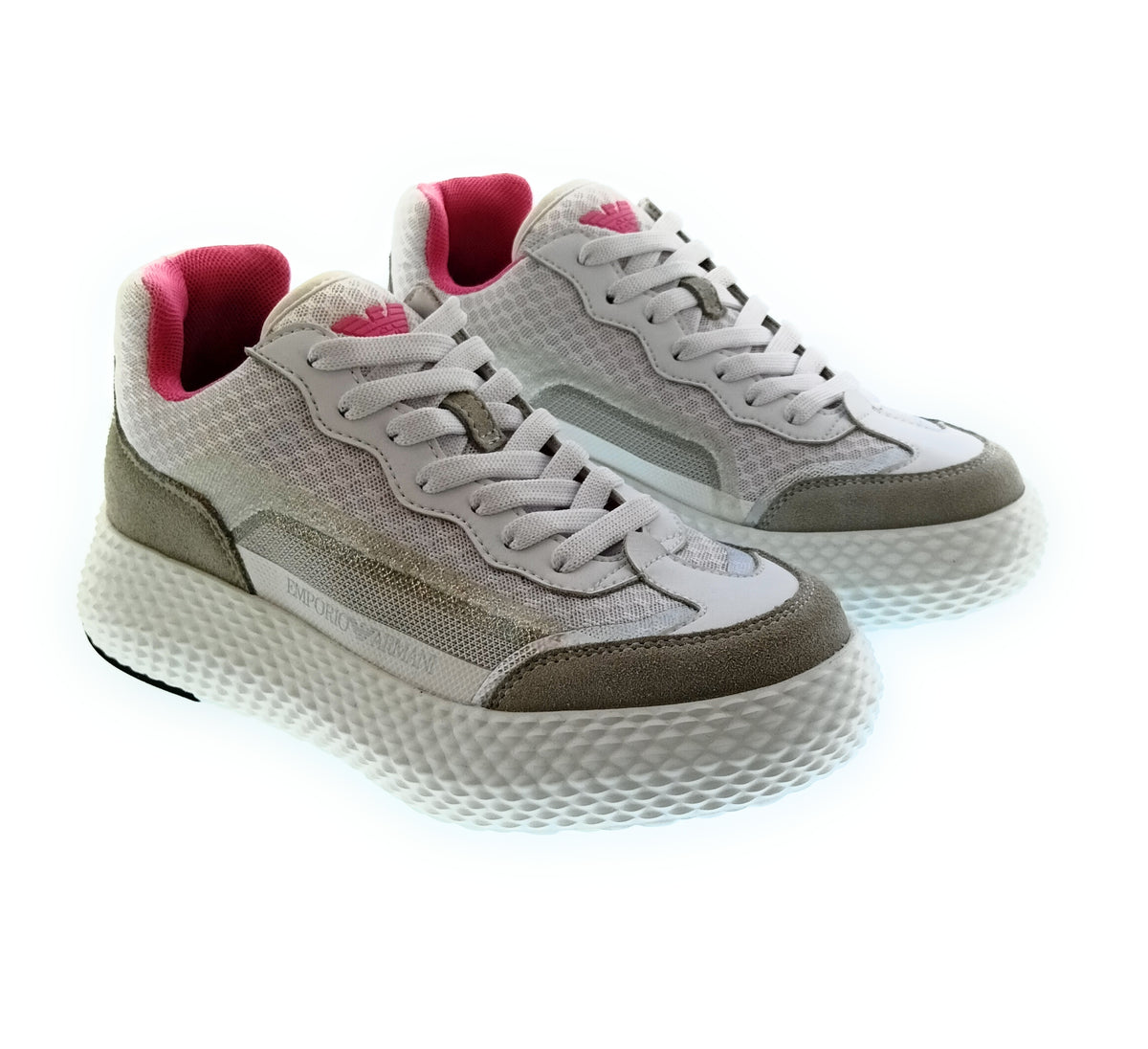 Emporio Armani Emporio Armani Women's White Grey Textured-Sole Sneakers-6.5