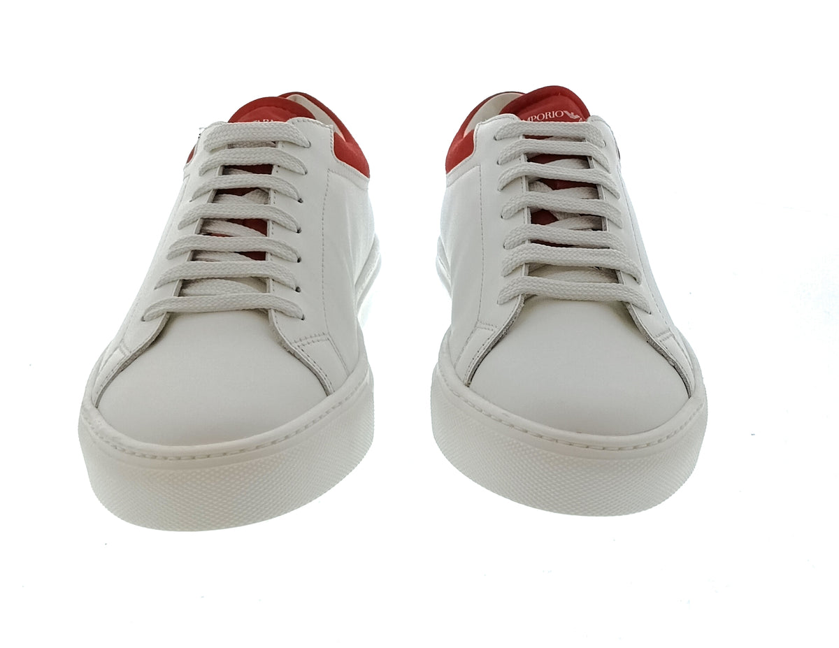Emporio Armani Emporio Armani Women's White Red Signature Low-Top Sneakers-
