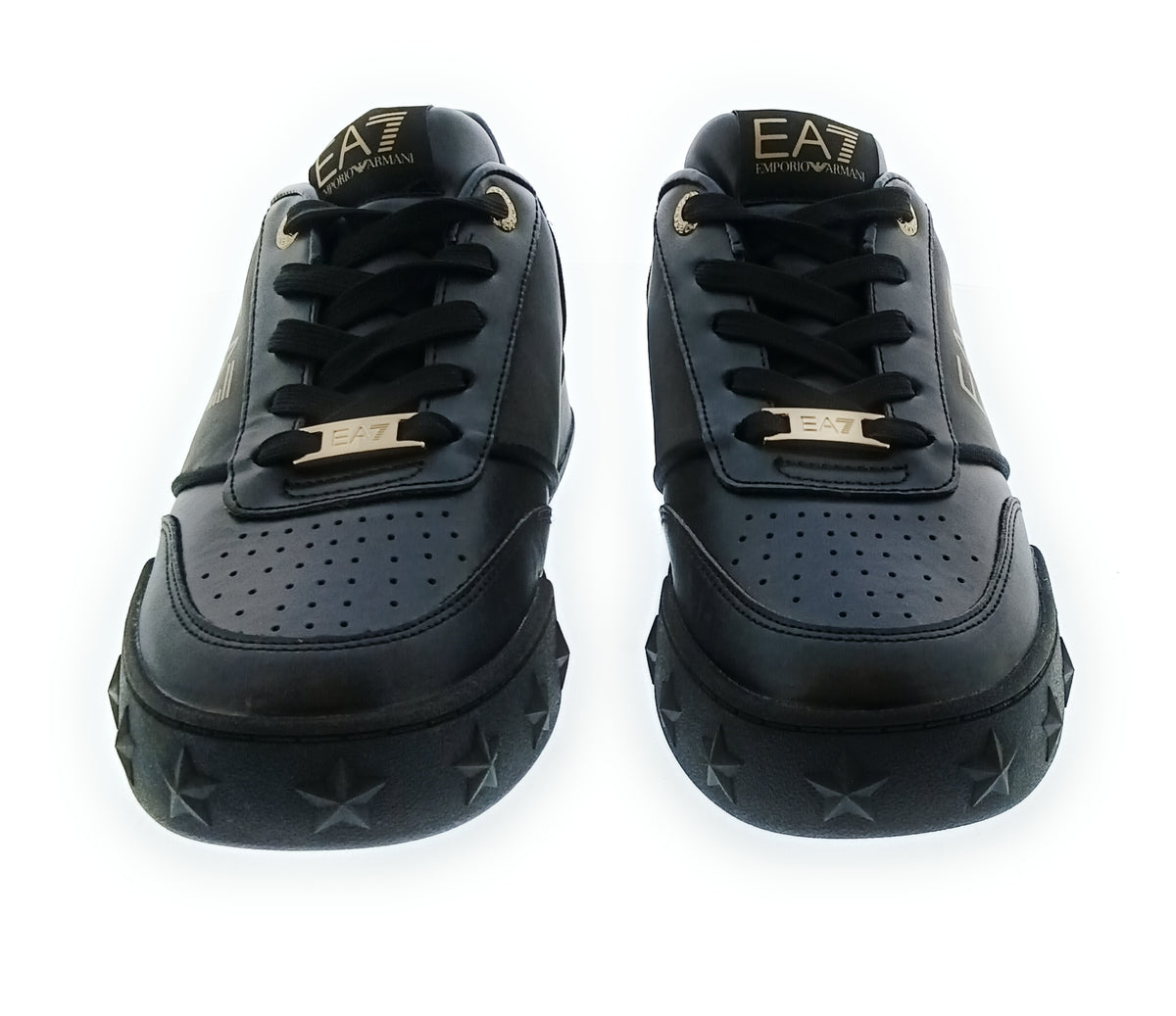 Emporio Armani Emporio Armani Women's Black Leather Logo Low-Top Sneakers-6.5