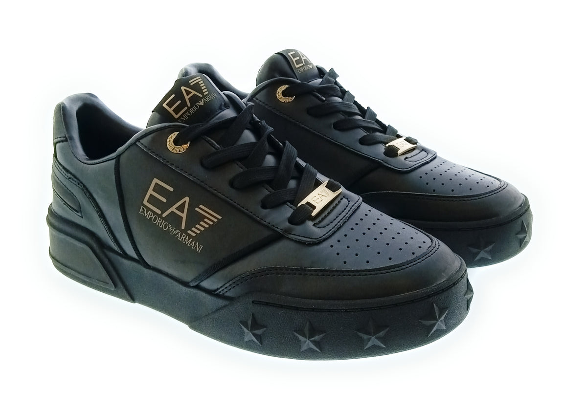 Emporio Armani Emporio Armani Women's Black Leather Logo Low-Top Sneakers-6.5
