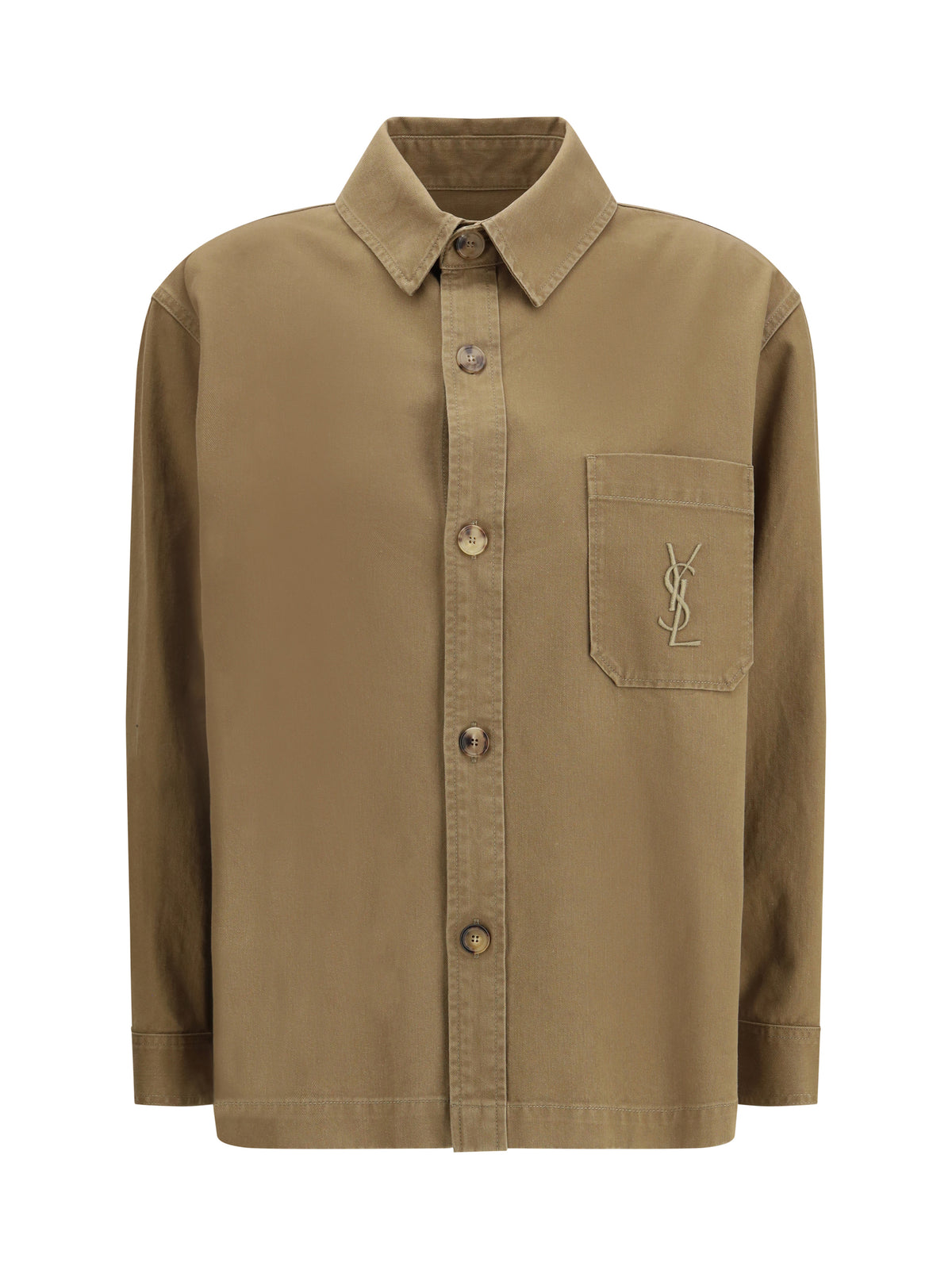 Saint Laurent Women Cassandre Overshirt In Cotton And Linen Gabardine