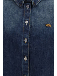 Loewe Women Short Sleeve Denim Trapeze Shirt