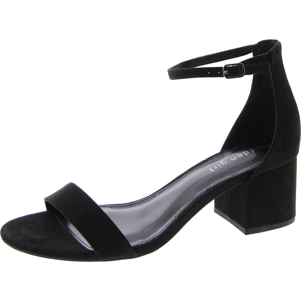Womens Ankle Strap Open Toe Heels 8.5 Medium Black Suede