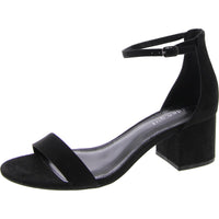 Womens Ankle Strap Open Toe Heels 8.5 Medium Black Suede