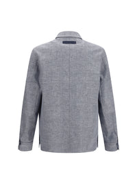 Zegna Men Crossover Shirt Jacket In Linen Wool And Silk