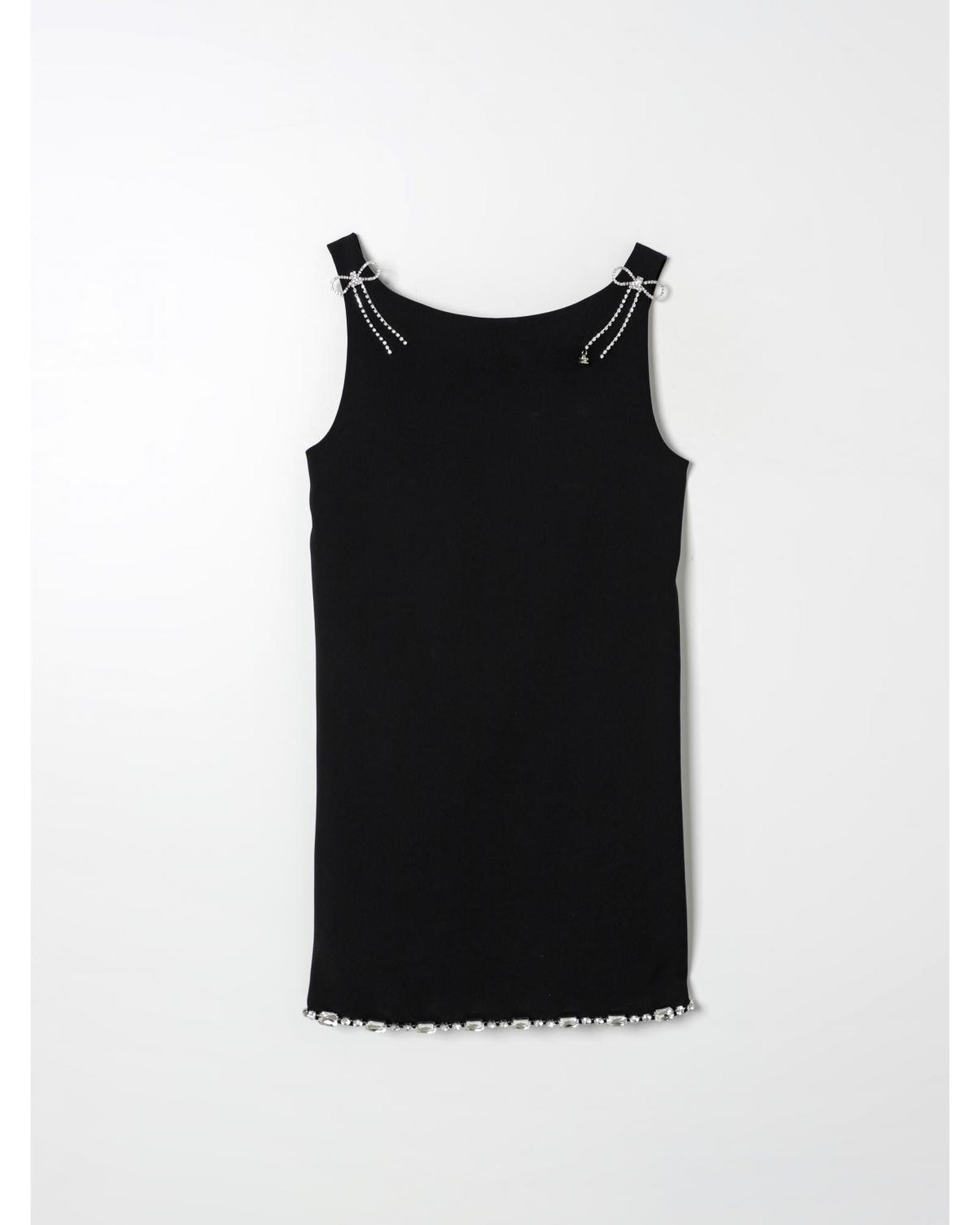 Elisabetta Franchi La Mia Bambina Rhinestone Tank Top with Bow Detail Kids Black Dresses