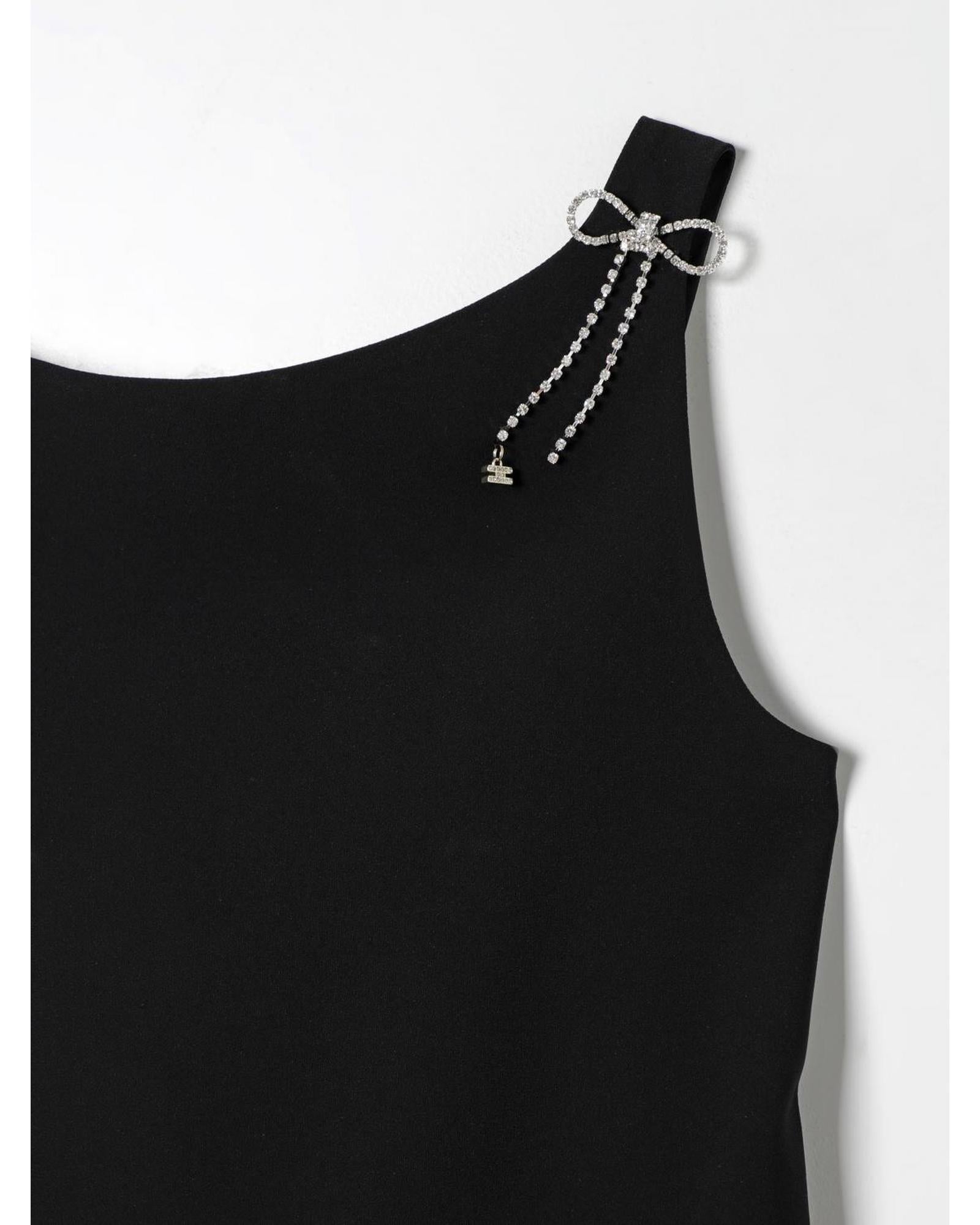 Elisabetta Franchi La Mia Bambina Rhinestone Tank Top with Bow Detail Kids Black Dresses