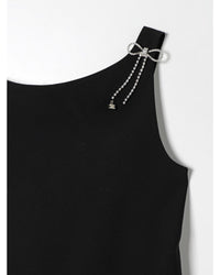 Elisabetta Franchi La Mia Bambina Rhinestone Tank Top with Bow Detail Kids Black Dresses
