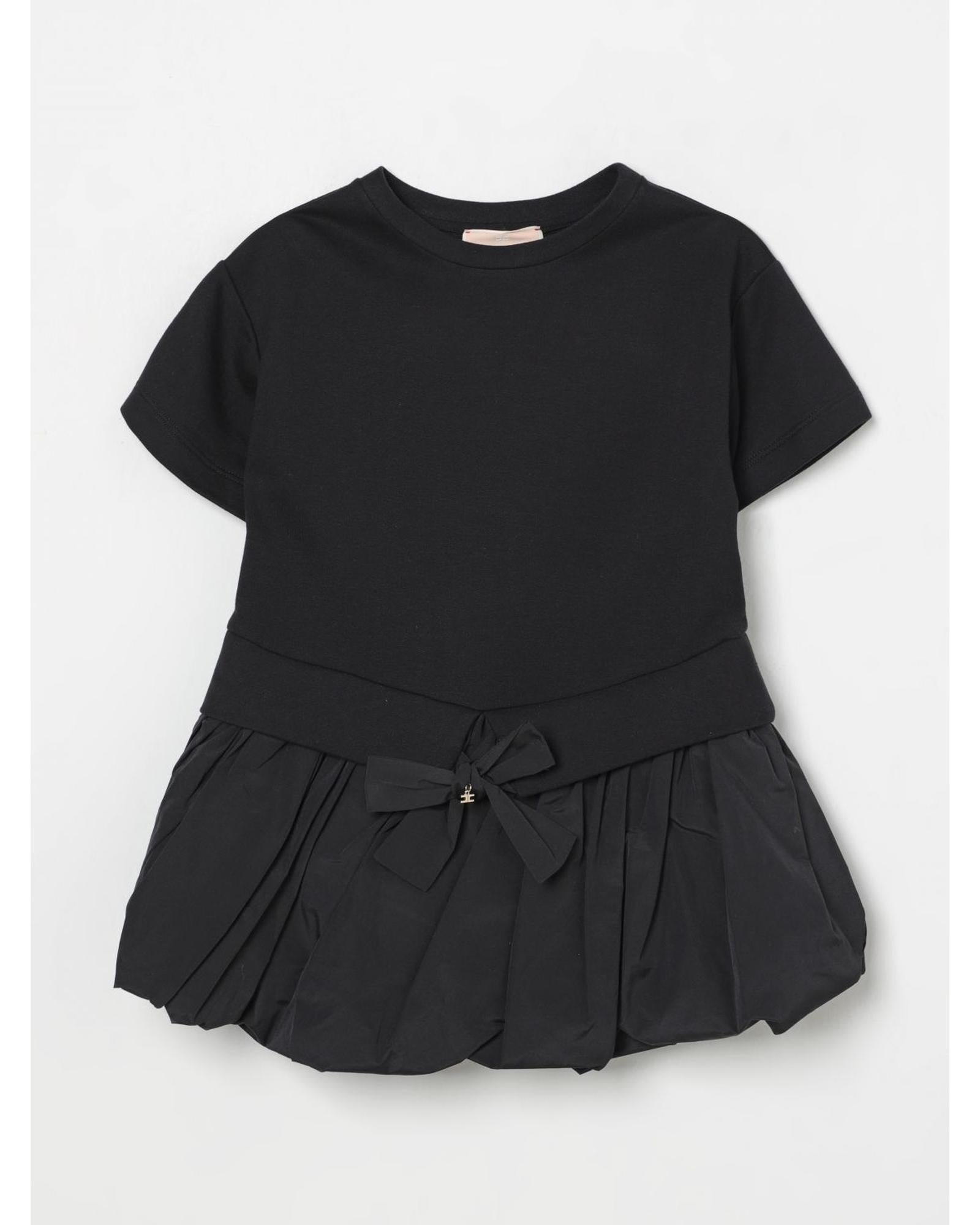 Elisabetta Franchi La Mia Bambina Bow Detail Pleated Dress Kids Black Dresses