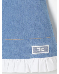 Elisabetta Franchi La Mia Bambina Denim Dress Ruffled Hem Kids Rompers