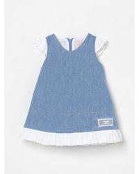 Elisabetta Franchi La Mia Bambina Denim Dress Ruffled Hem Kids Rompers