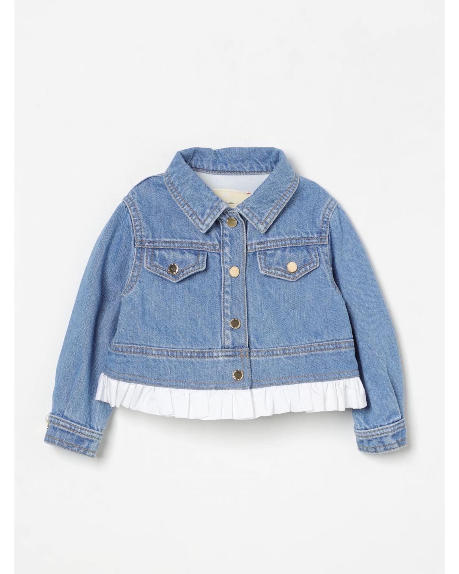 Elisabetta Franchi La Mia Bambina Girls Denim Jacket Ruffle Hem Kids