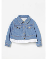 Elisabetta Franchi La Mia Bambina Girls Denim Jacket Ruffle Hem Kids