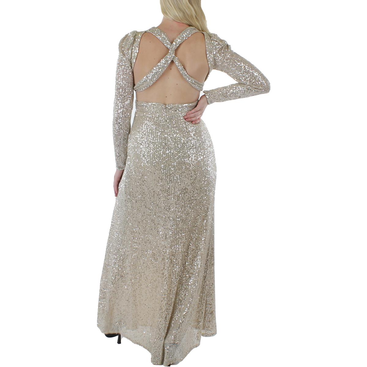 Womens Sequin Cut-Out Evening Dress
