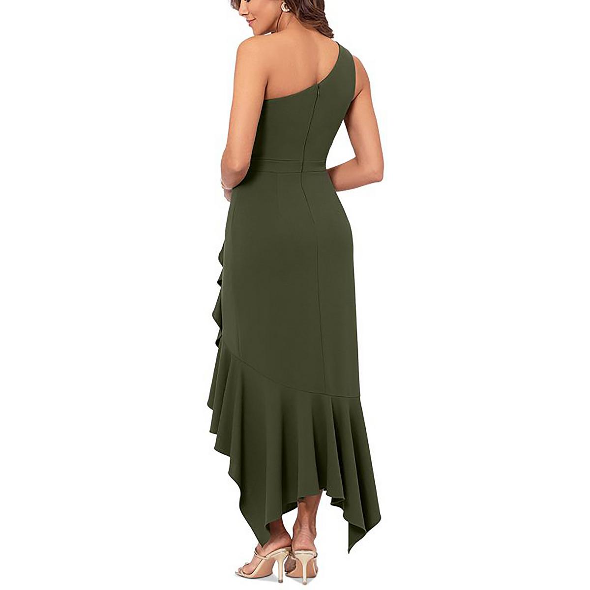 Womens Ruffled Polyester Cocktail and Party Dress