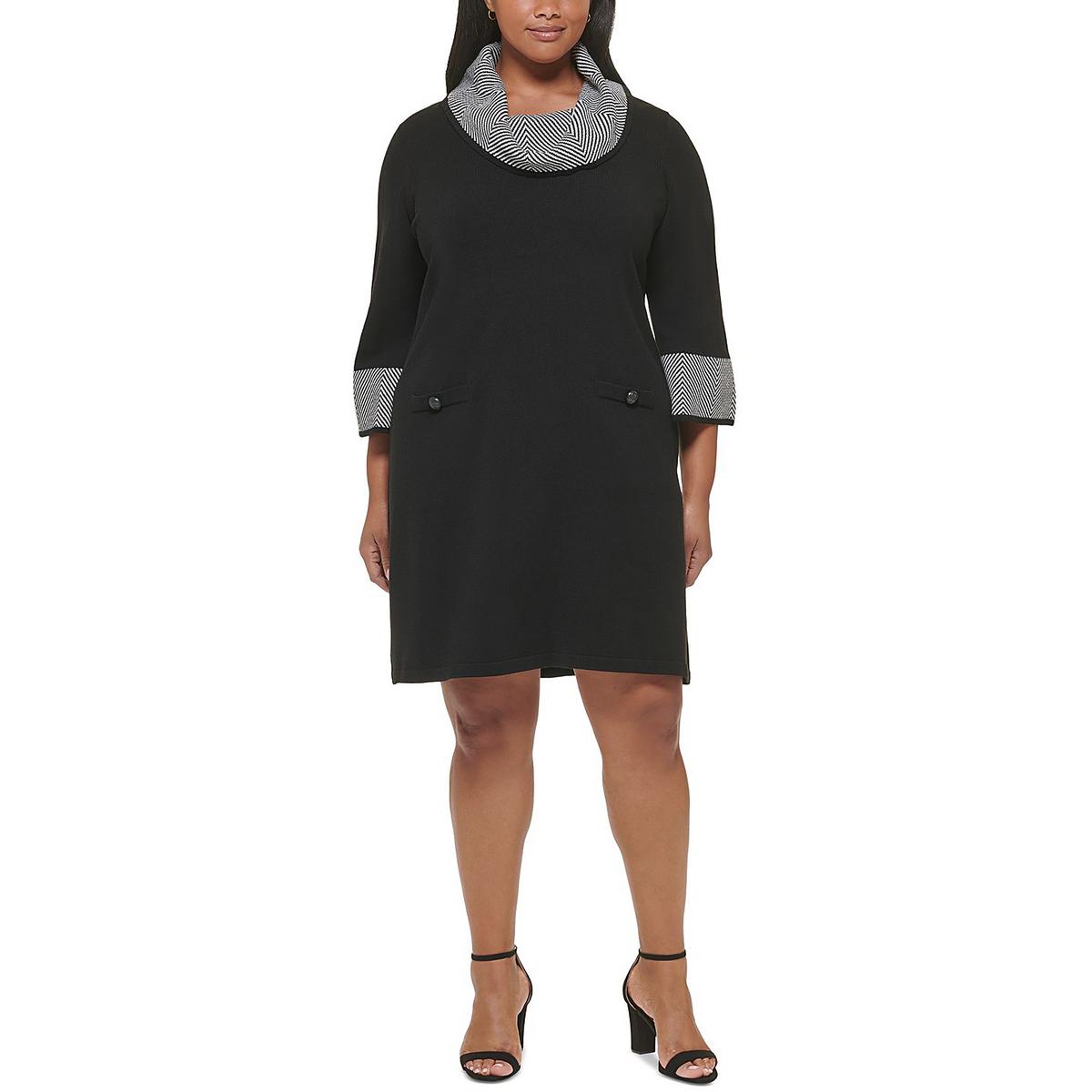 Plus Womens Cowl Neck Shift Sweaterdress