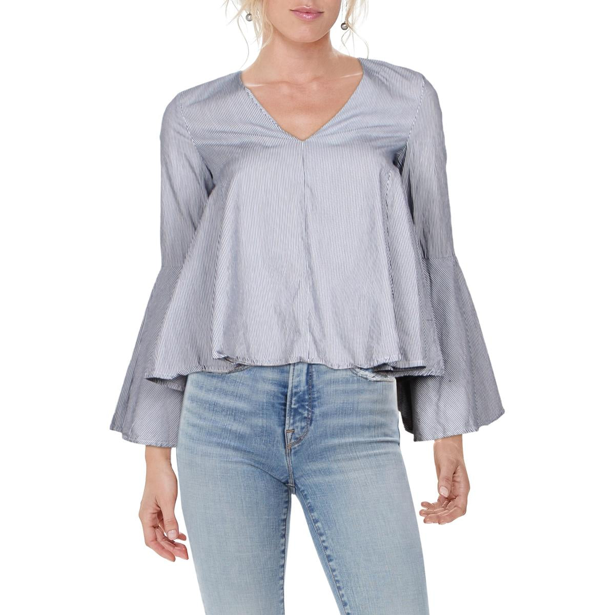 Womens Striped V-Neck Blouse