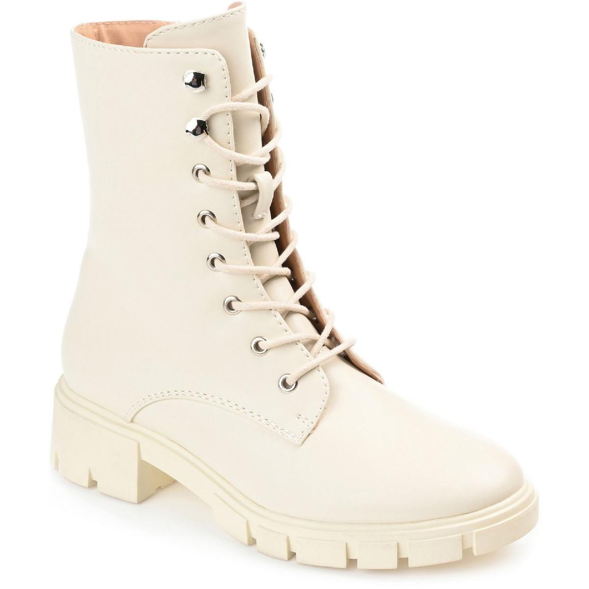 Madelynn Womens Faux Leather Ankle Combat & Lace-up Boots