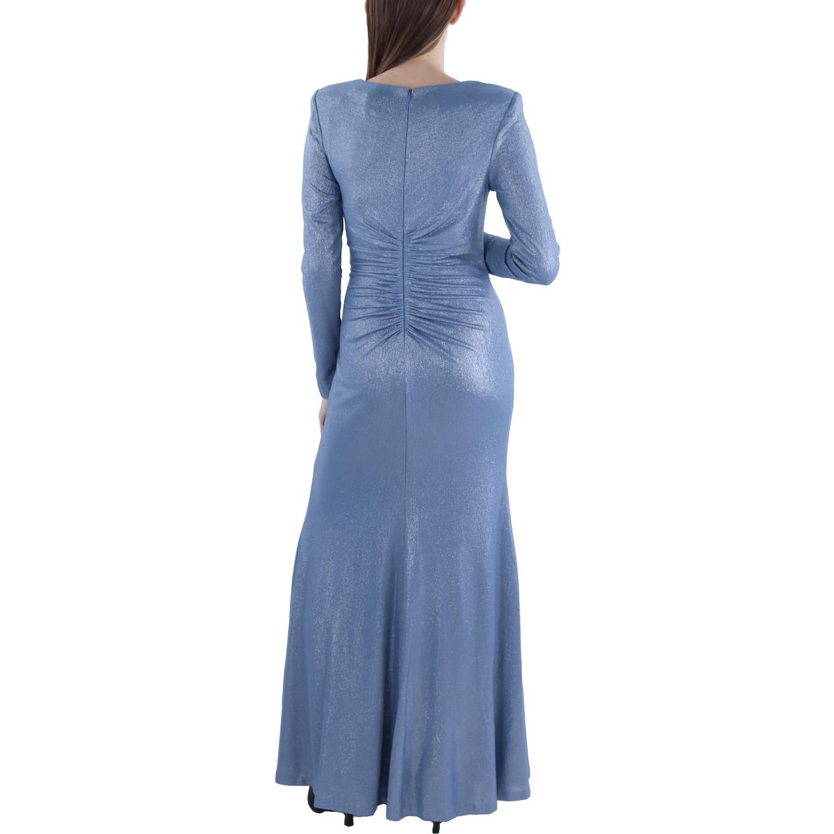 Womens Metallic Ruched Evening Dress