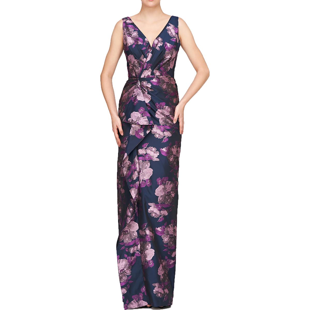 Kennedy Womens Ruffled Polyester Evening Dress Dark Ink Wisteria