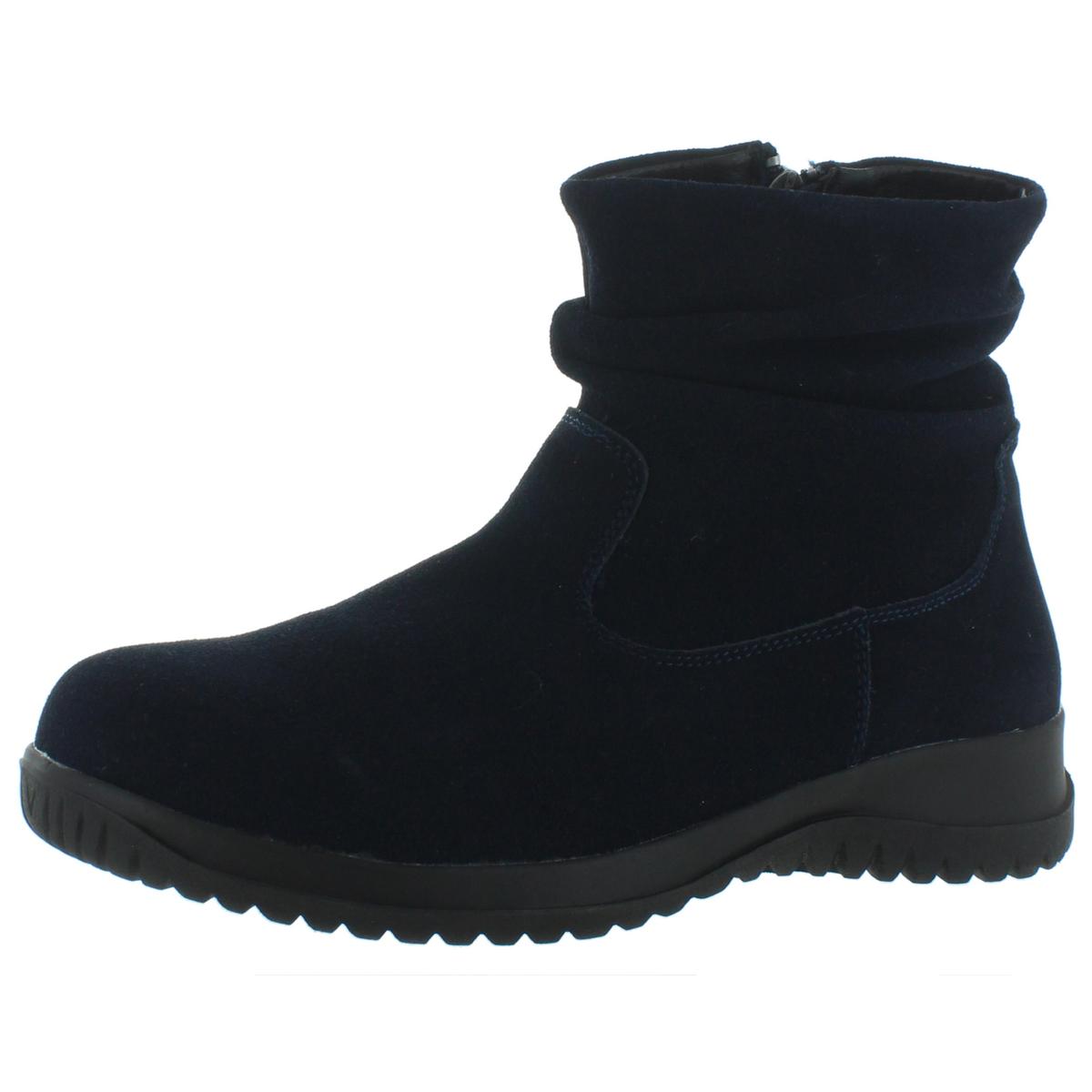 Boston Souch Womens Suede Side Zipper Ankle Boots Navy