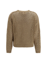 Max Mara Studio Women Open Knit Cotton Sweater With Sequins