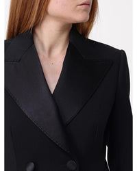 Dolce & Gabbana Double Breasted Satin Trim Blazer Women Black Suits