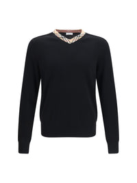 Burberry Men Check Trim Wool Sweater