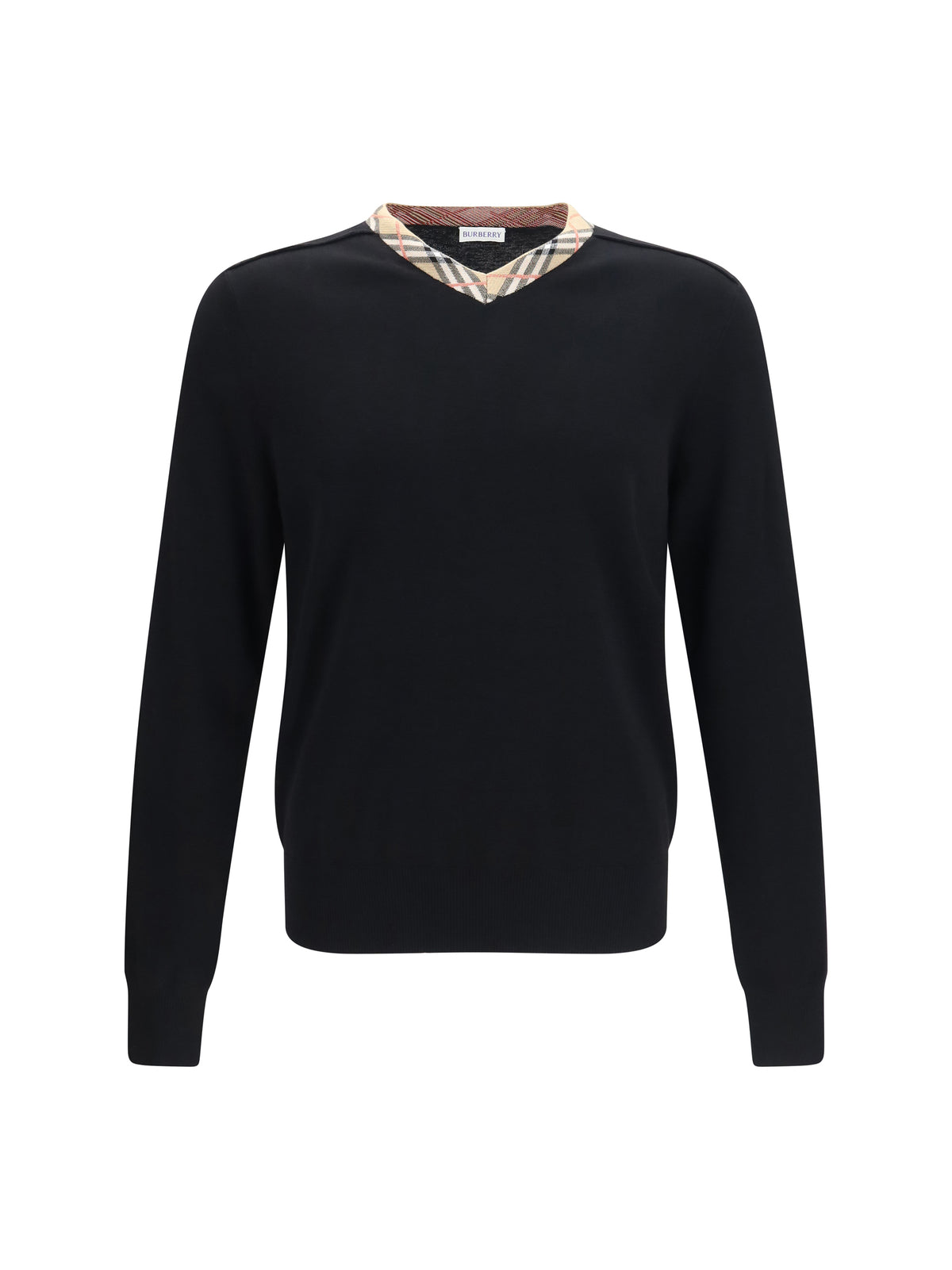 Burberry Men Check Trim Wool Sweater