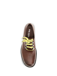 Prada Women Antique Leather Lace-Up Loafers