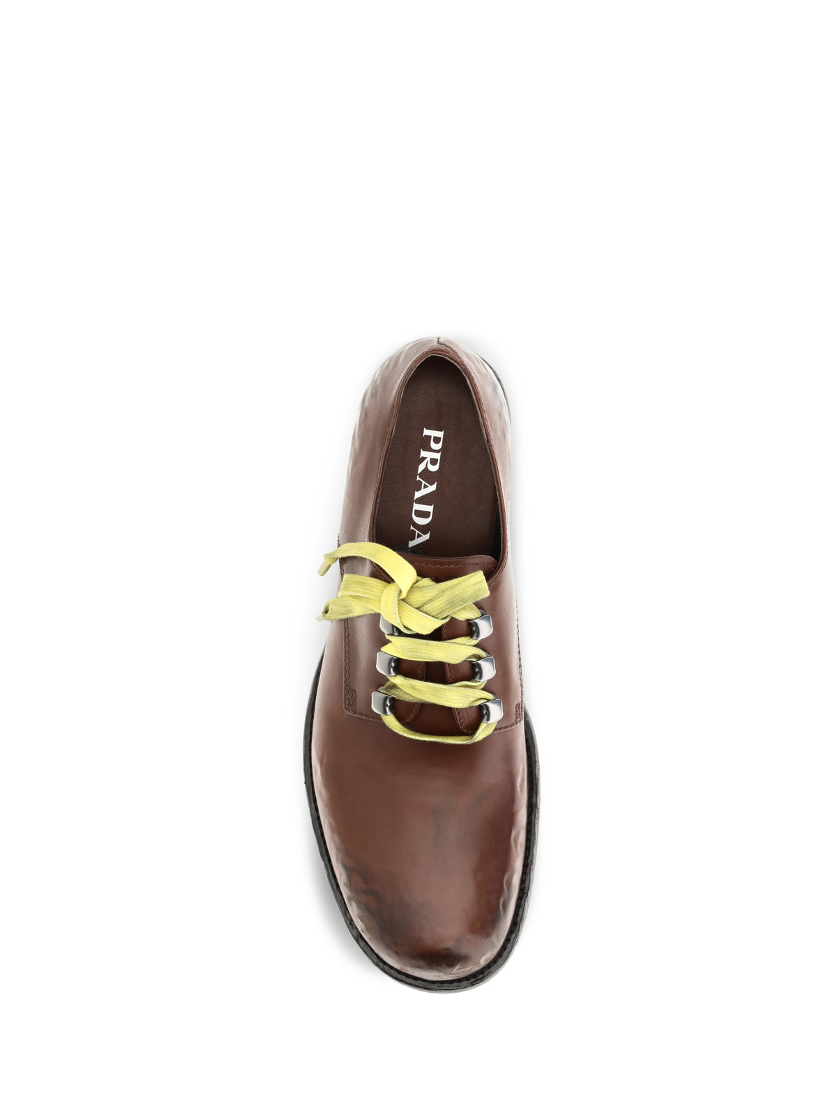 Prada Women Antique Leather Lace-Up Loafers