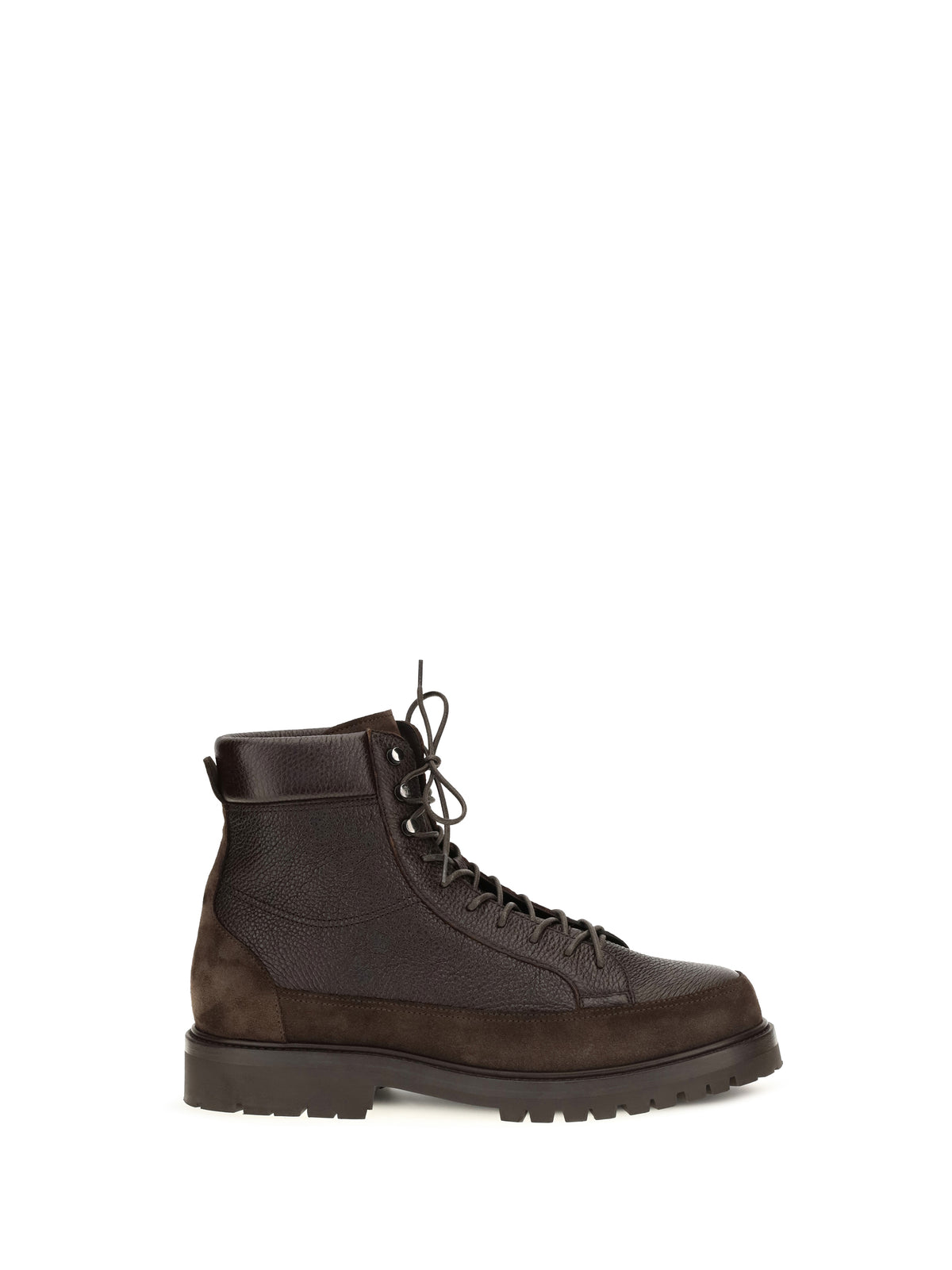 Brunello Cucinelli Men Lace-Up Deer Leather And Suede Ankle Boots