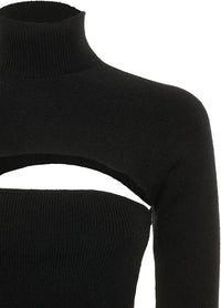 Tom Ford Wool Ribbed Chest Cut-Out Turtleneck Top