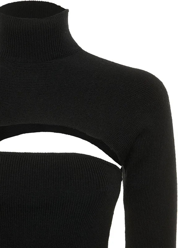 Tom Ford Wool Ribbed Chest Cut-Out Turtleneck Top