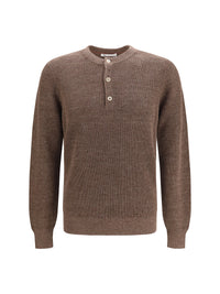 Brunello Cucinelli Men Cotton And Linen Henley Sweater