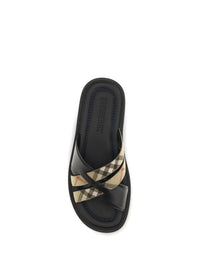 Burberry Men Drift Leather And Check Sandals