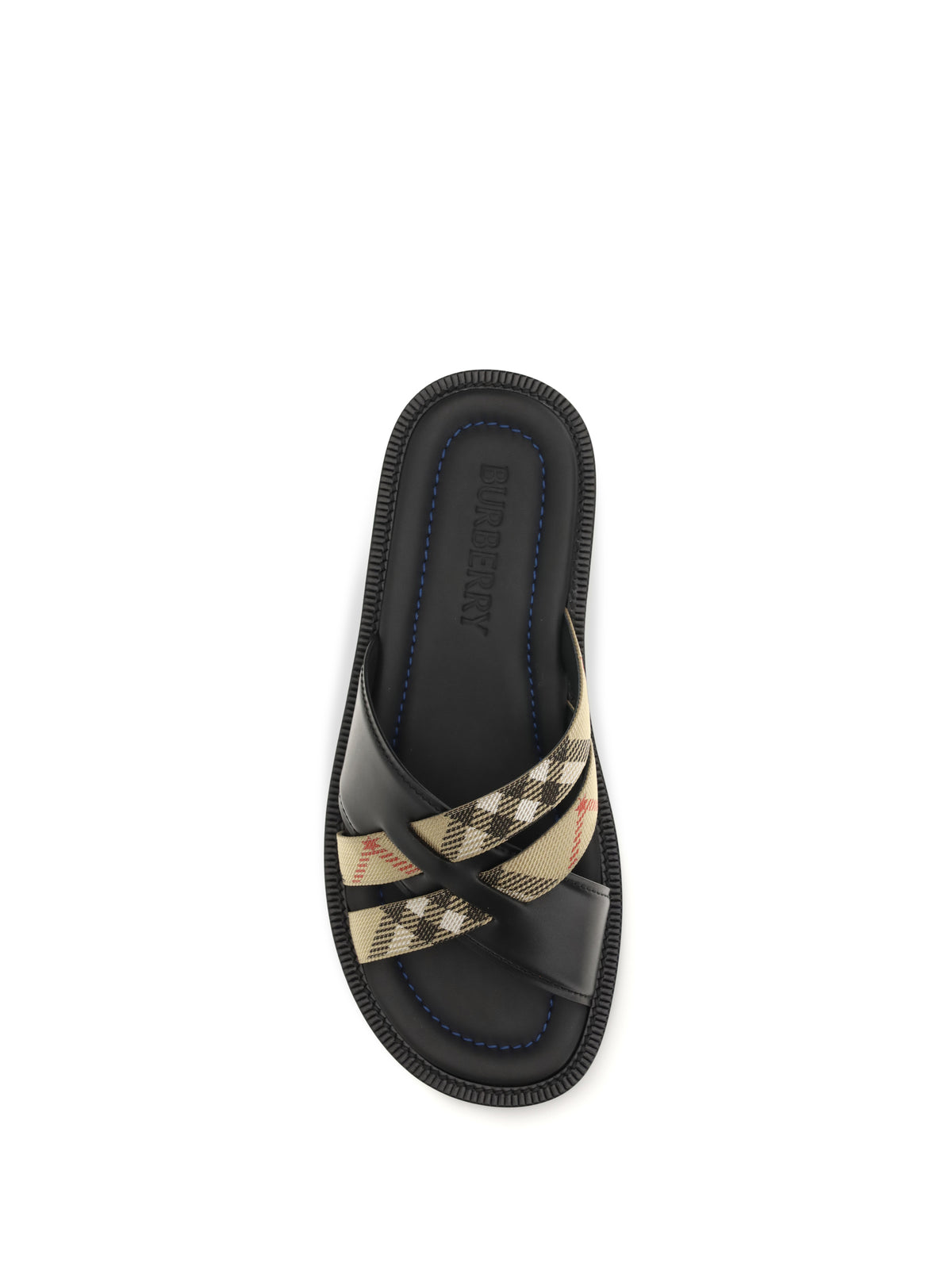 Burberry Men Drift Leather And Check Sandals